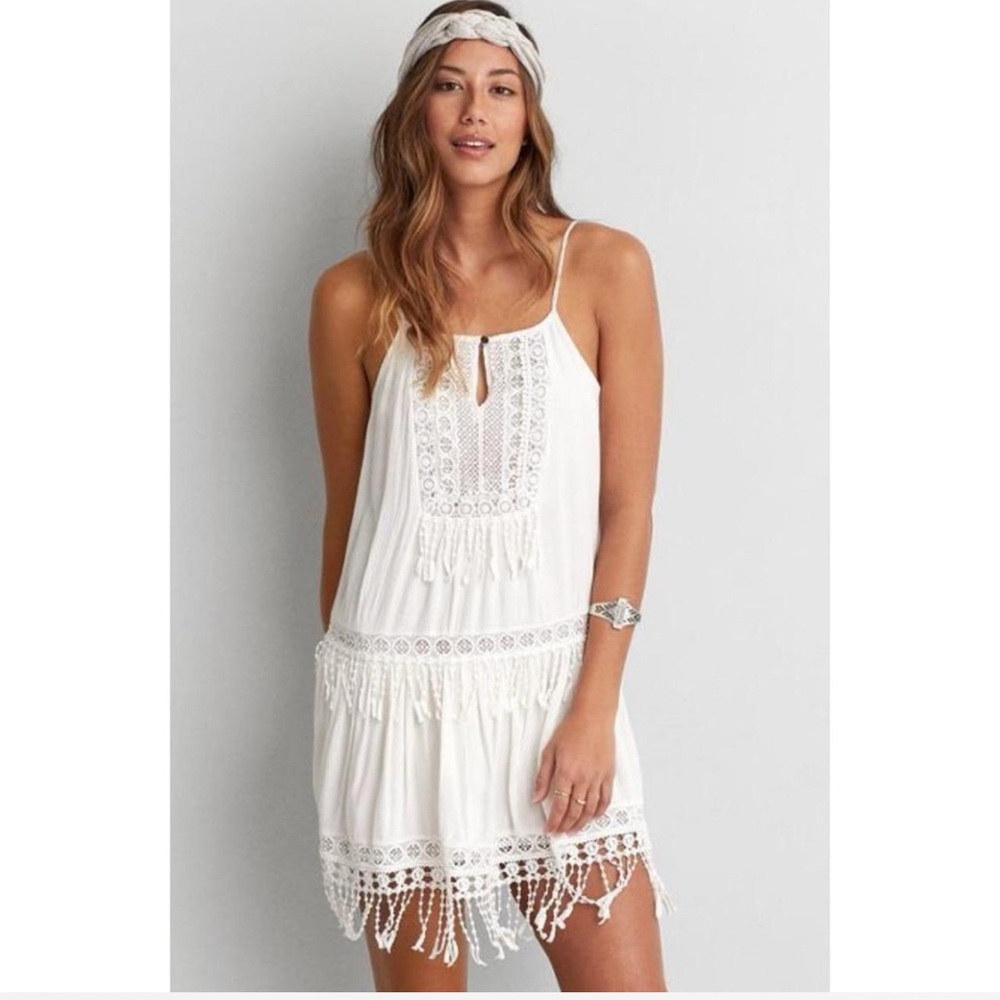 American Eagle boho chic festival Coachella mini dress white medium